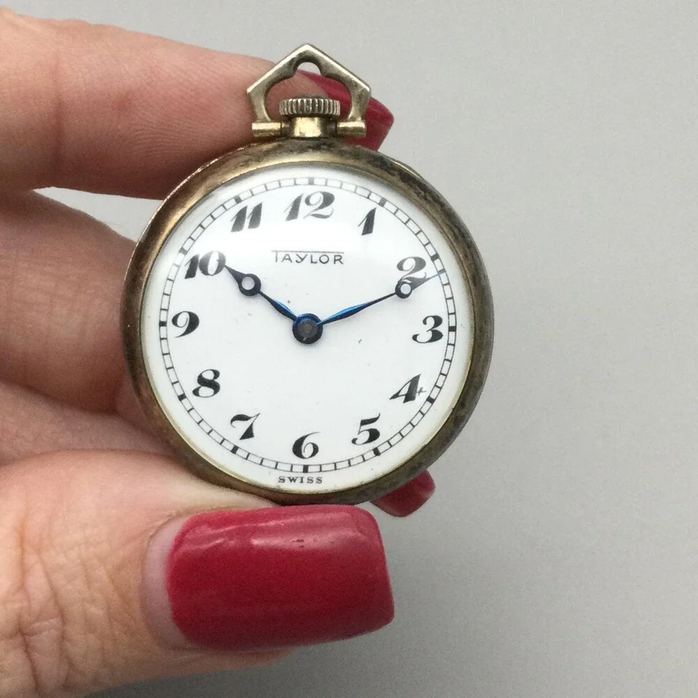 Vintage Taylor Pocket Watch Women 32mm Sterling Silver Swiss Beaded Manual Wind